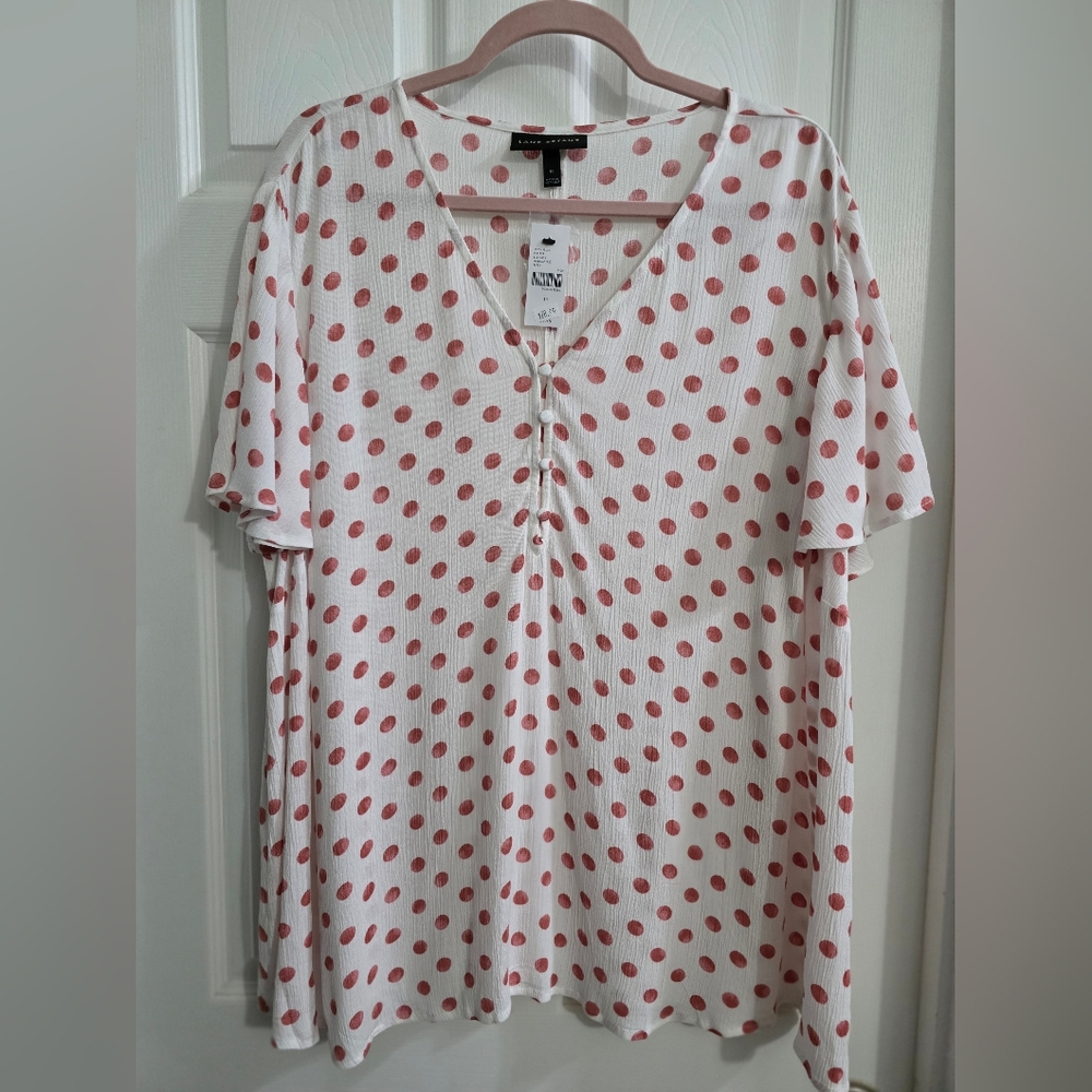 Lane Bryant White Blouse with Pink Dots